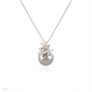 pendant zircon flower, silver/clear gray pearl