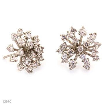 sparkling silver flower studs
